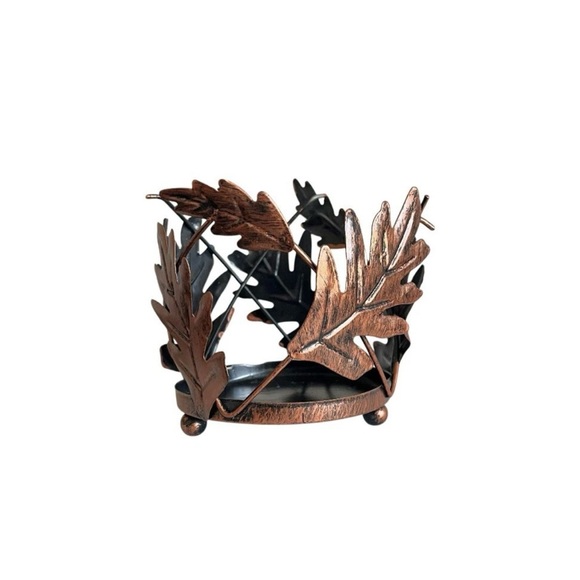 Bath Body Works Fall Autumn Leaves Candle Holder Tealight Bronze Brushed Metal - Picture 3 of 4